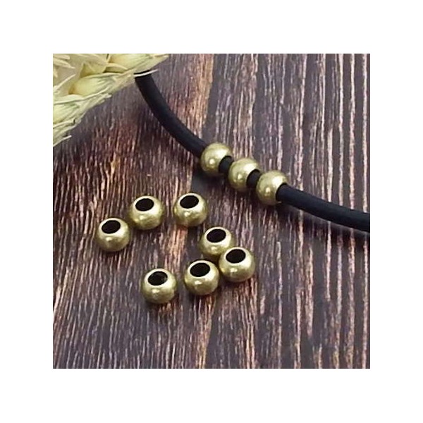 10 perles rondes bronze pour cuir 3mm