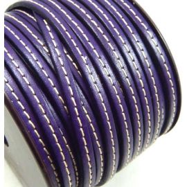 Metre Cuir plat violet 5mm avec couture
