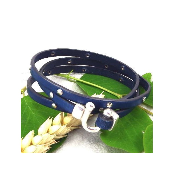 Kit tutoriel bracelet cuir bleu fermoir U plaqué argent