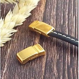 Fermoir magnetique plat flashe or pour cuir 5mm avec perle centrale or