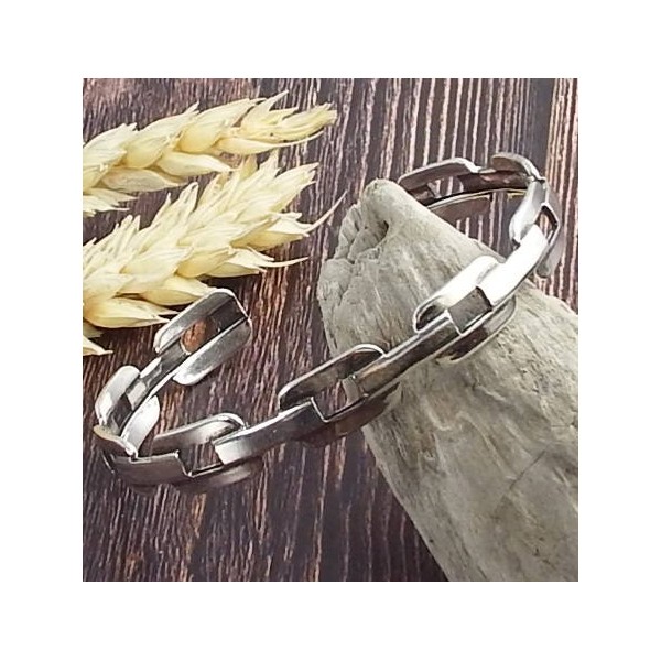 Support bracelet laiton style chaine plaque argent ajustable