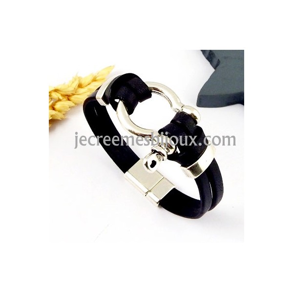 Kit tutoriel bracelet cuir noir manille argent 2962