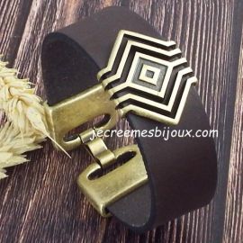 Kit tutoriel bracelet cuir couture noir passant geometrique bronze
