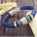Kit bracelet cuir regaliz bleu ethnique argent
