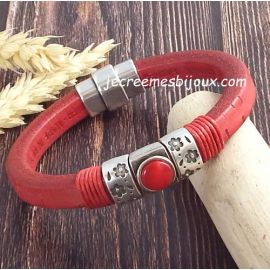 Kit bracelet cuir regaliz rouge vintage et argent