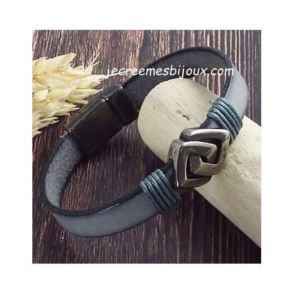 Kit bracelet cuir gris avec passant grec et fermoir et gun metal avec tutoriel