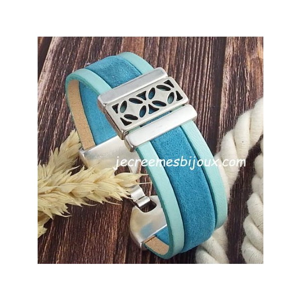 Kit bracelet cuir turquoise geometrique avec tutoriel