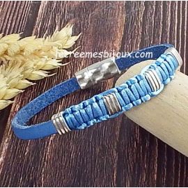 Kit bracelet cuir bleu jean perles argent et marcrame