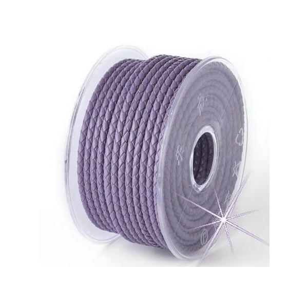 Cordon cuir rond tresse violet 3MM par 20cm