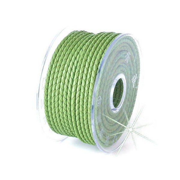 Cordon cuir rond tresse vert 3MM par 20cm