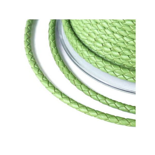 Cordon cuir rond tresse vert 3MM par 20cm