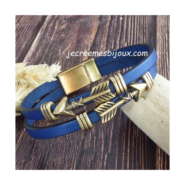 Kit bracelet cuir apache boho bleu metal et bronze