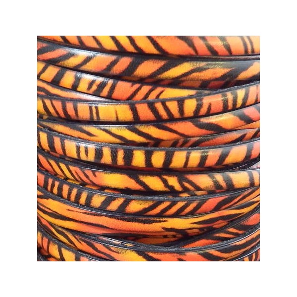 Cuir plat 5mm imprime tigre orange et noir