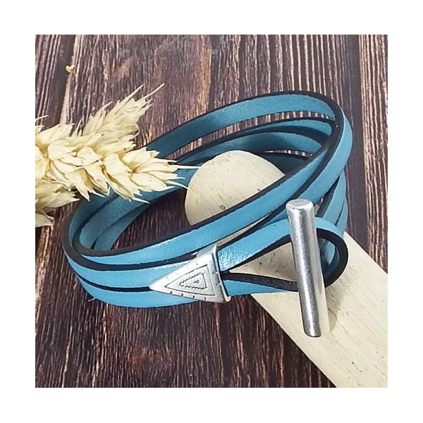 Kit bracelet cuir turquoise double fermoir argent toogle ethnique