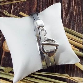 Kit bracelet cuir argent brillant fermoir toogle extra