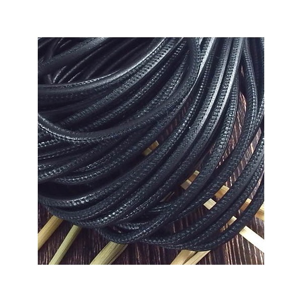 Cordon cuir rond couture haute qualité noir 4mm par 20cm