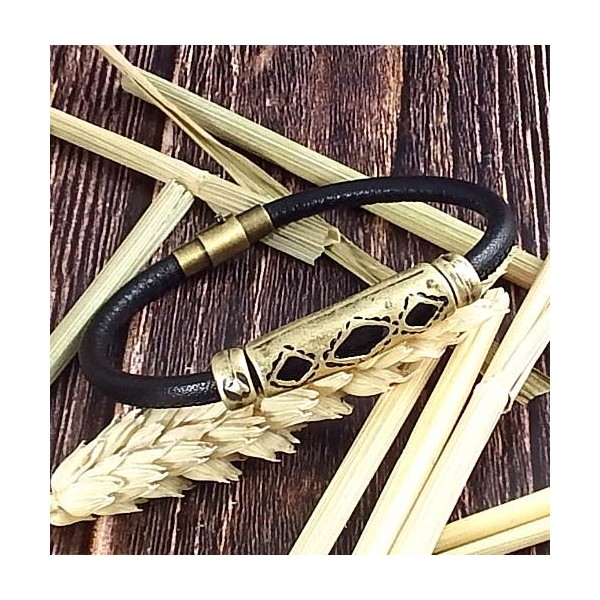 Kit tutoriel bracelet cuir couture italien noir unisexe ethnique zamak bronze