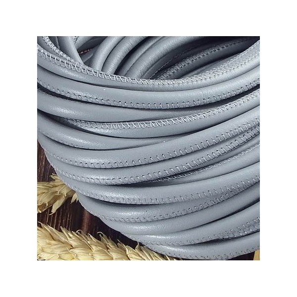 Cordon cuir rond couture haute qualité gris 5mm par 20cm