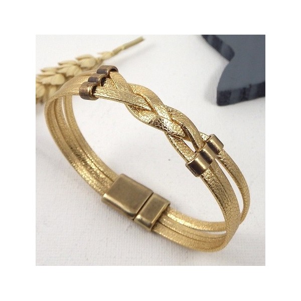 tutoriel bracelet cuir tresse or avec perles bronze