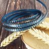Cuir plat 5mm turquoise raye argent 