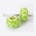 10 perles europeennes Lampwork vert anis