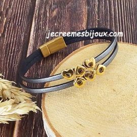 Kit bracelet cuir argent vieilli et or saint Valentin