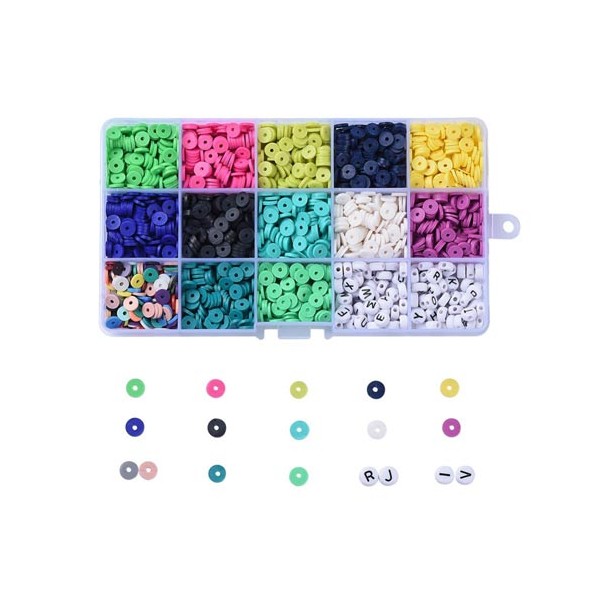 Kit de perles Heishi 12 couleurs et perles alphabets