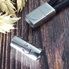 Fermoir aimante acier inoxydable double pour cuir ronds 4mm