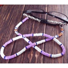 Kit chaine de lunettes heishi mauve, blanc et corail