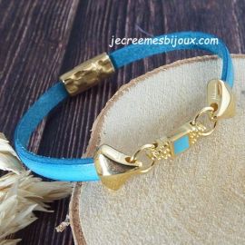 Kit bracelet cuir turquoise et or avec strass swarovski