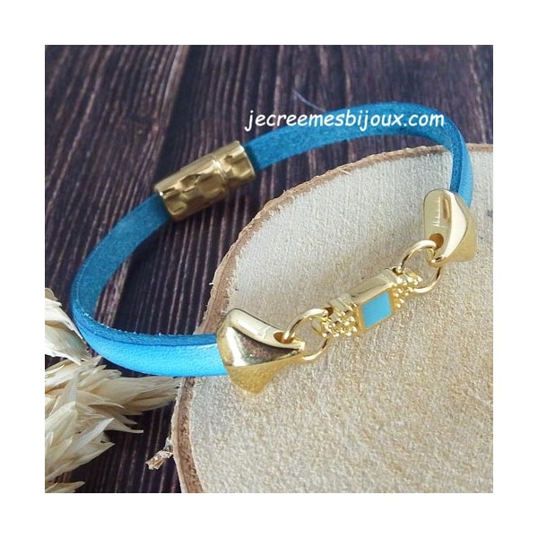 Kit bracelet cuir turquoise et or avec strass swarovski