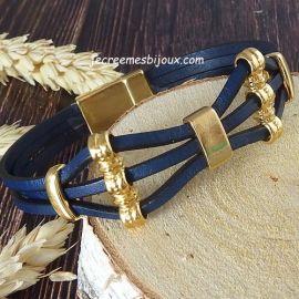 Kit tutoriel bracelet cuir bleu 2 et or