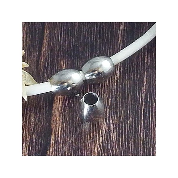2 perles ovales 11mm acier inoxydable pour cuir rond 3mm