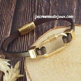 Kit bracelet cuir bronze et cadenas flashe or avec tutoriel