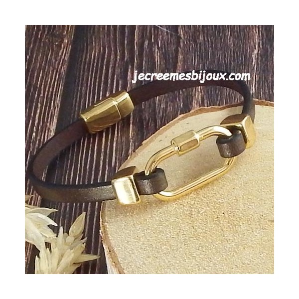 Kit bracelet cuir bronze et cadenas flashe or  avec tutoriel