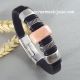 Bracelet cuir semi regaliz noir avec ceramique rose et passants argent