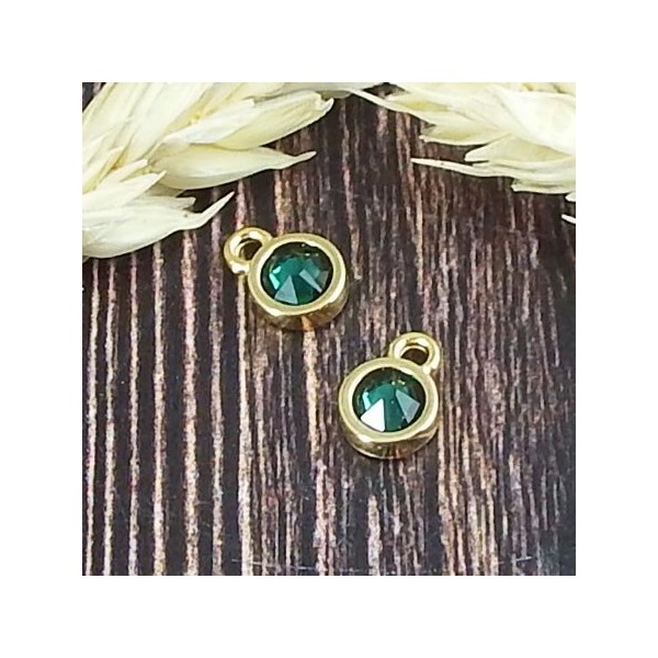 Pendentif rond dore cabochon cristal swarovski 7mm