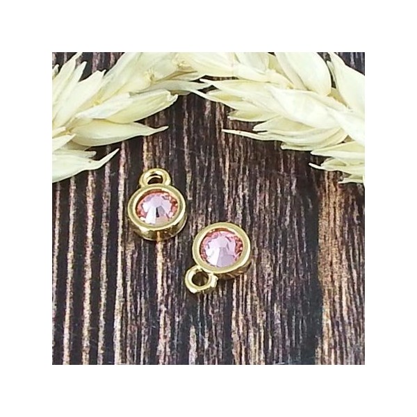 Pendentif rond dore cabochon cristal swarovski 7mm
