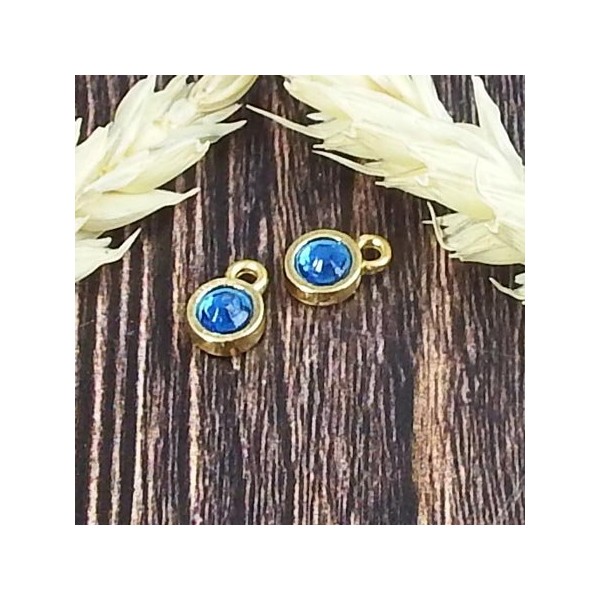 Pendentif rond dore cabochon cristal swarovski 7mm