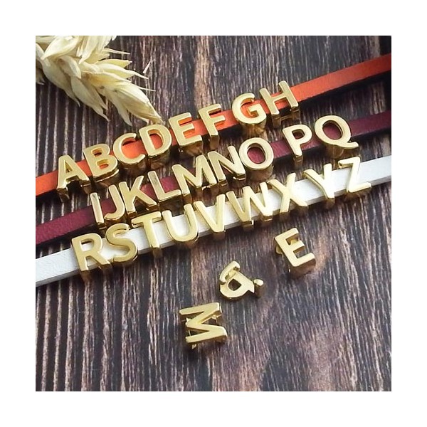 Passant agrippant lettre alphabet or pour cuir plat 5mm