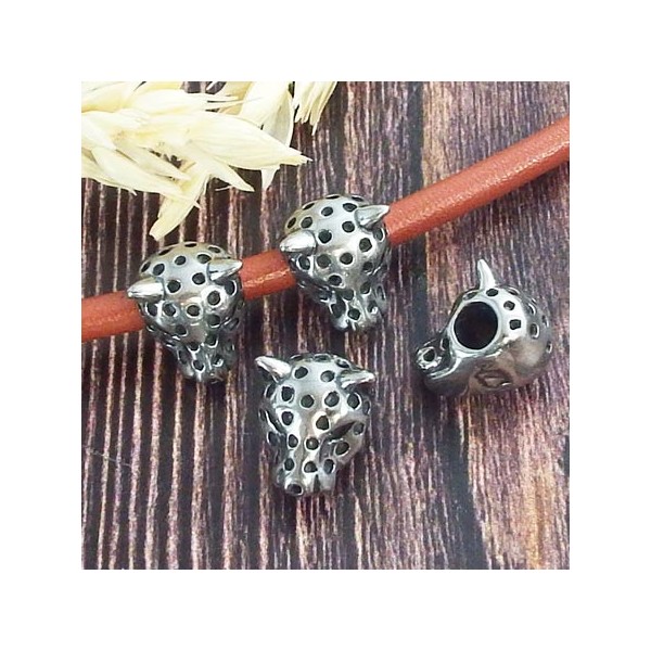 Perle leopard acier inoxydable pour cuir rond 4mm