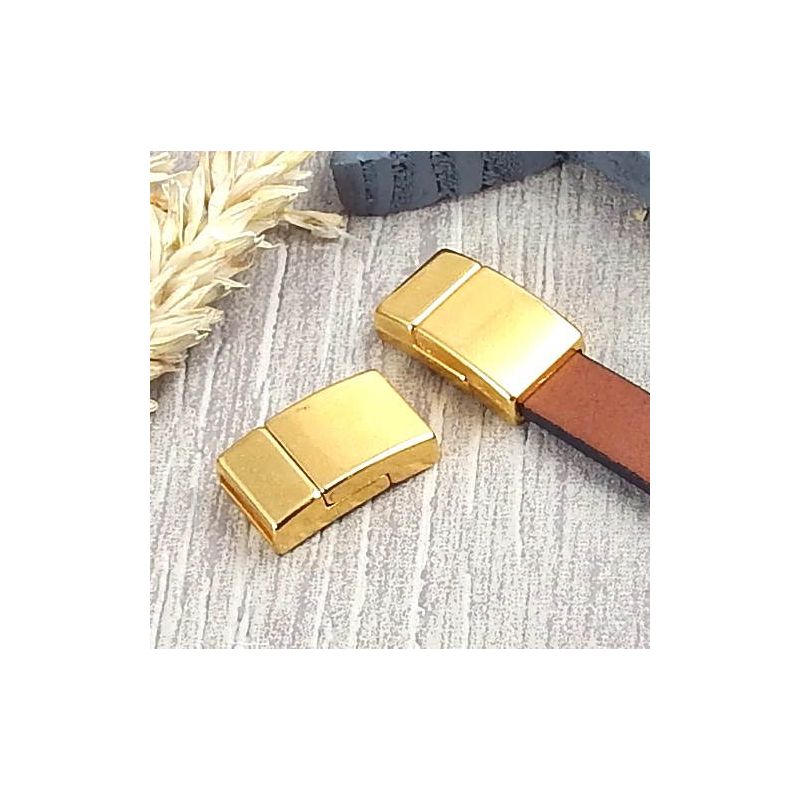 Fermoir rectangulaire plat aimente zamak flashe or pour cuir plat 10mm
