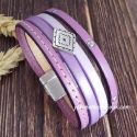 Kit bracelet cuir manchette mauve et argent top