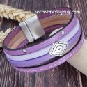 Kit bracelet cuir manchette mauve et argent top