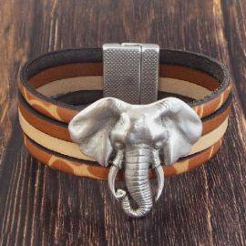 Kit bracelet cuir manchette savane elephant argent