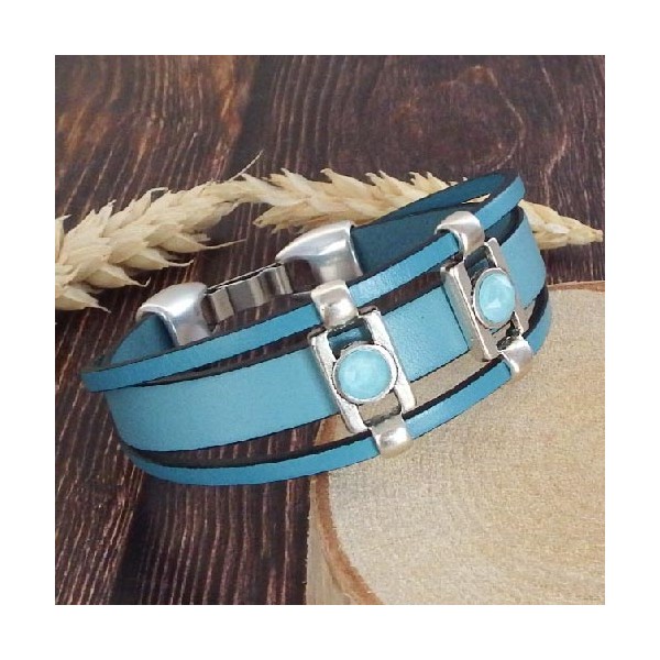 Kit tutoriel bracelet cuir bleu passants strass et argent 
