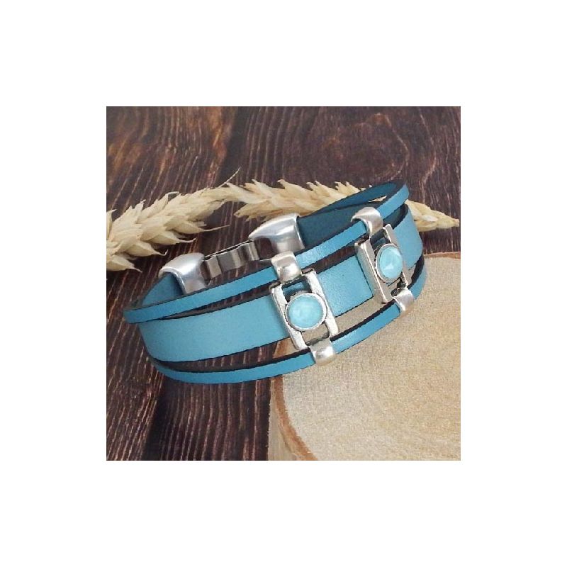 Très jolie bracelet fantaisie perles argenté synthétique strass bleu