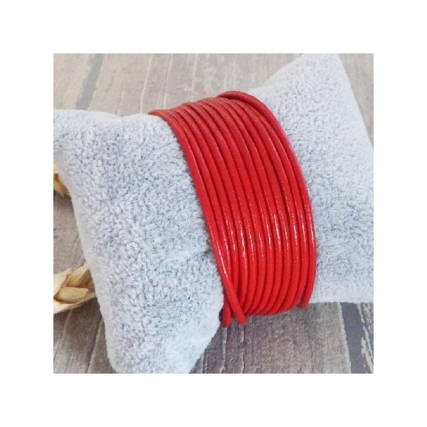 Cordon cuir rond 2mm bleu turquoise par 2 metres