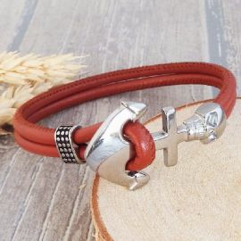 Kit tutoriel bracelet cuir couture italien brique nacre et acier inoxydable