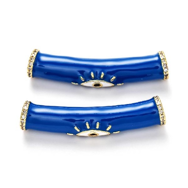 Passant tube emaille zircon plaque or bleu courbe 50mm plaque argent pour cuir 5mm